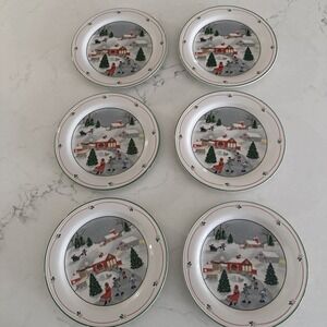SIX Vintage Sango Silent Night #3900 7.5" Dessert Plate Winter Scene Replacement
